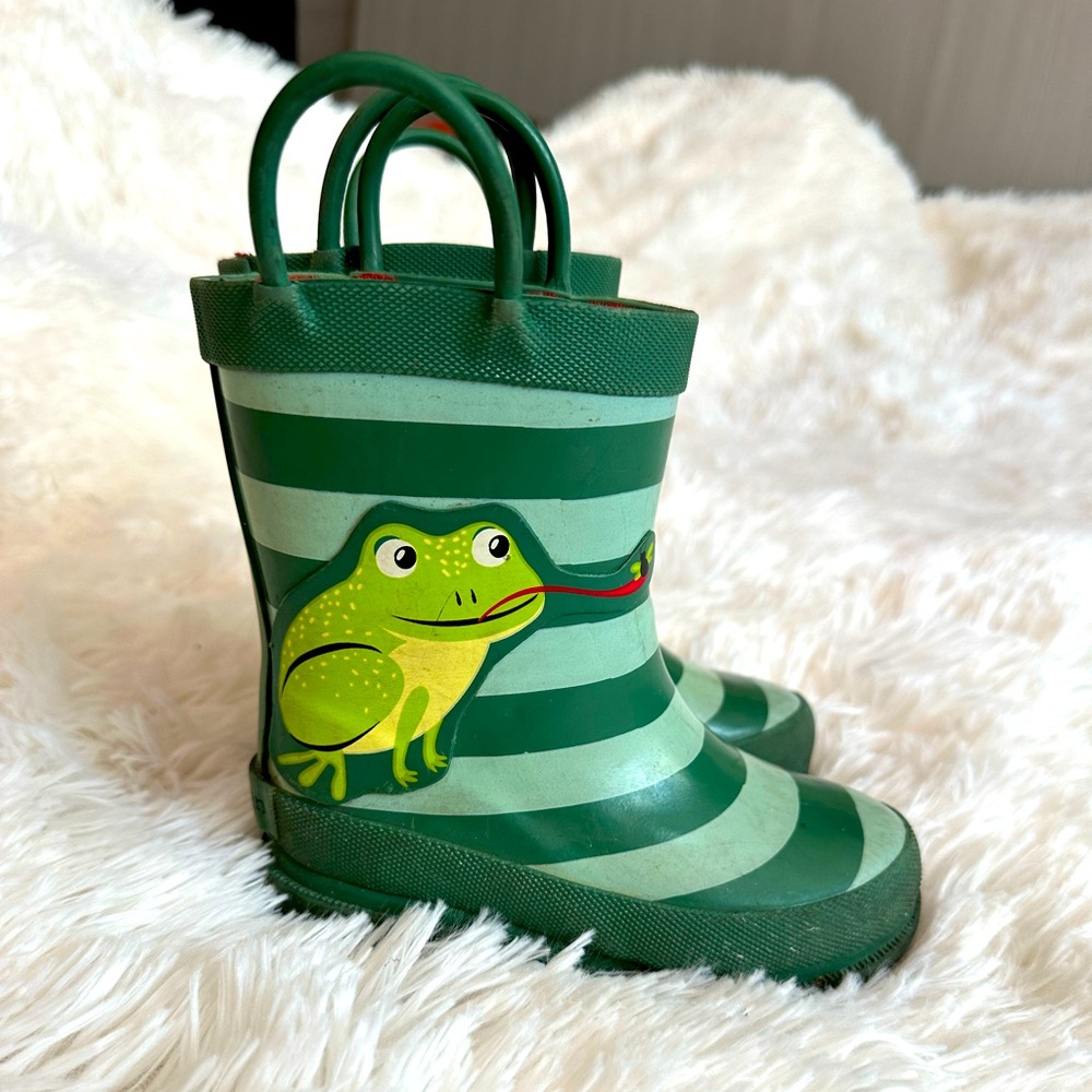 Lily & Dan Boys Unisex Rain Boots Green Stripes Frogs